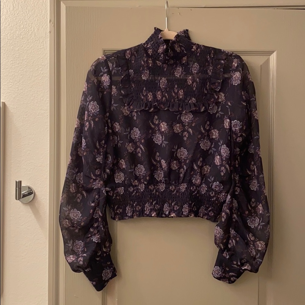 H&M navy floral blouse